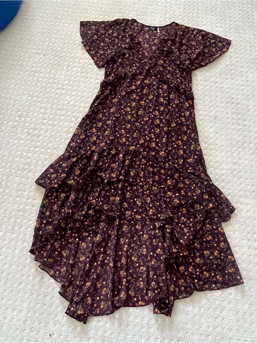 Vici Floral Ruffle Maxi Dress - Burgundy with Yellow Flowers